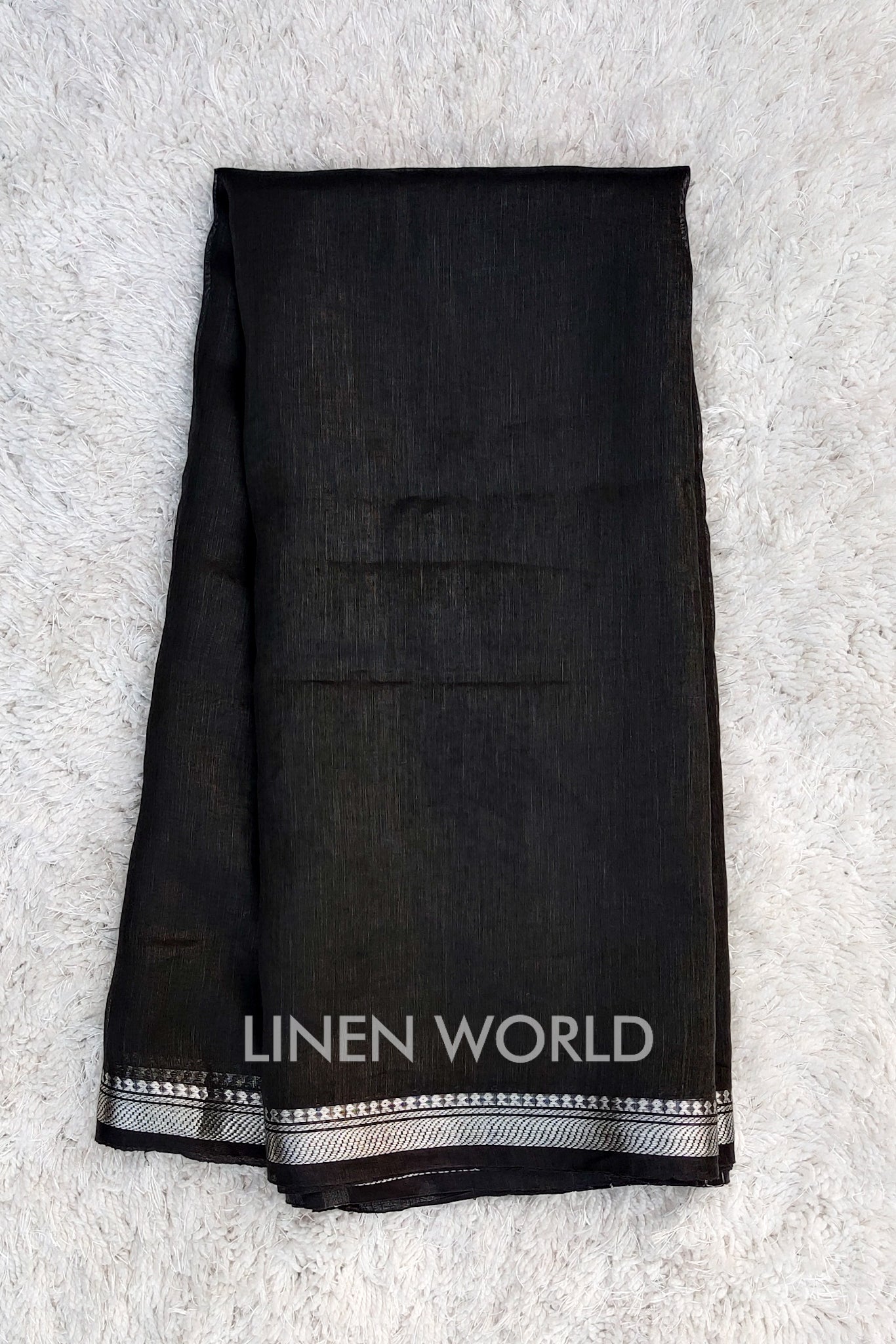 luna - banarasi border black silk linen saree - linenworldonline.in