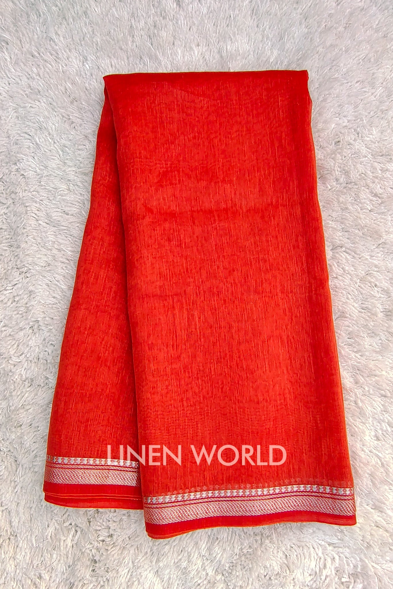 camila - banarasi border magenta orange silk linen saree - linenworldonline.in