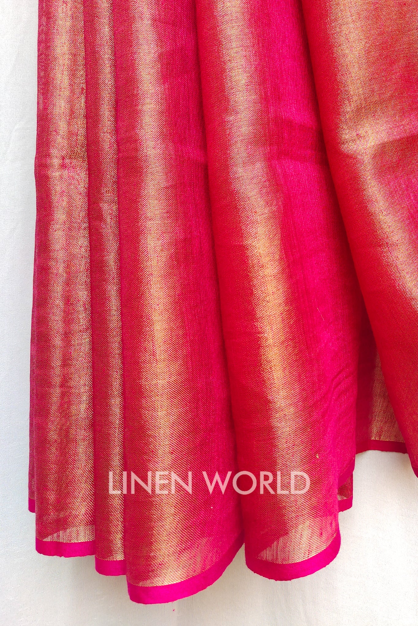 millie - pink zari linen sari - linenworldonline.in