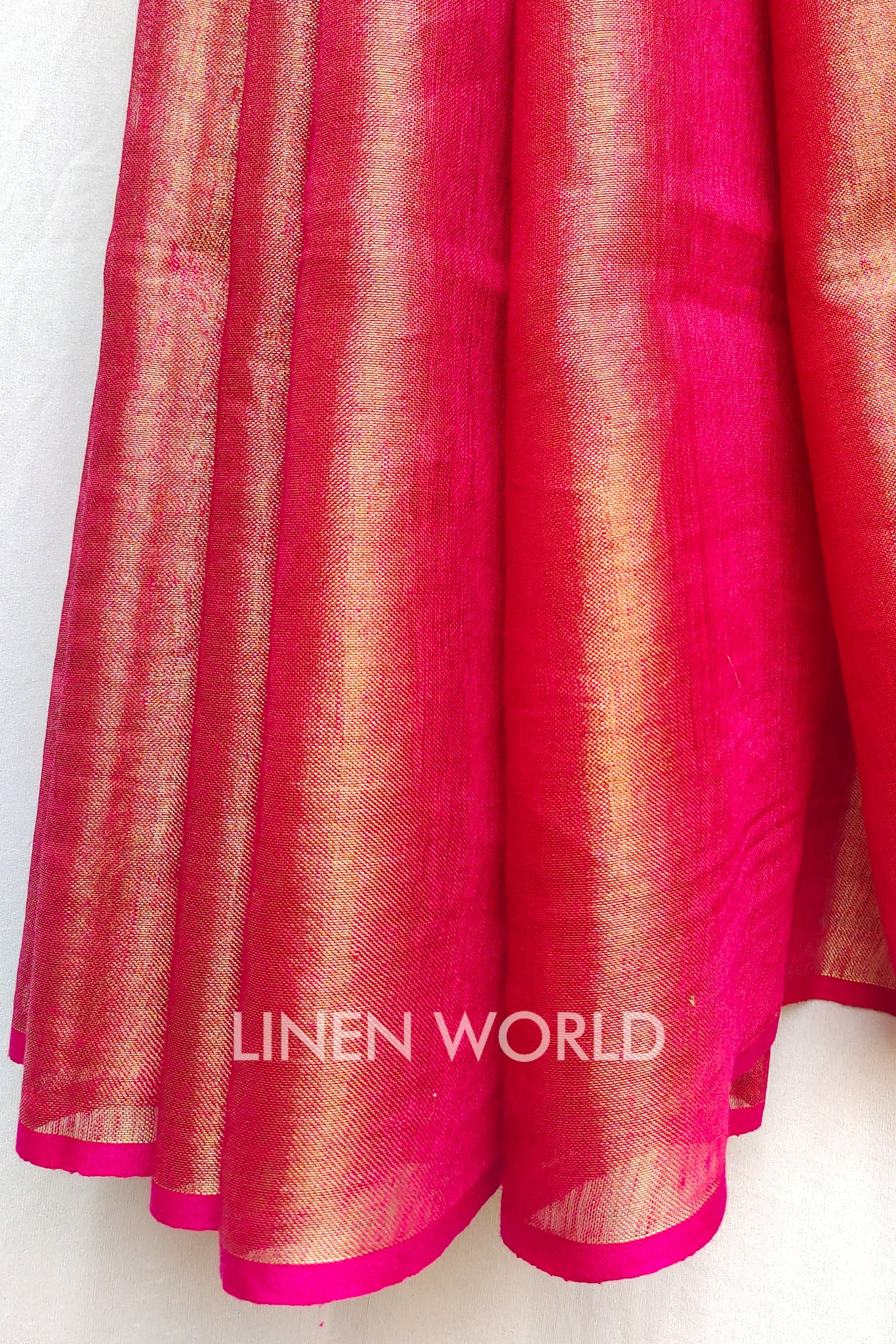 millie - pink zari linen sari - linenworldonline.in
