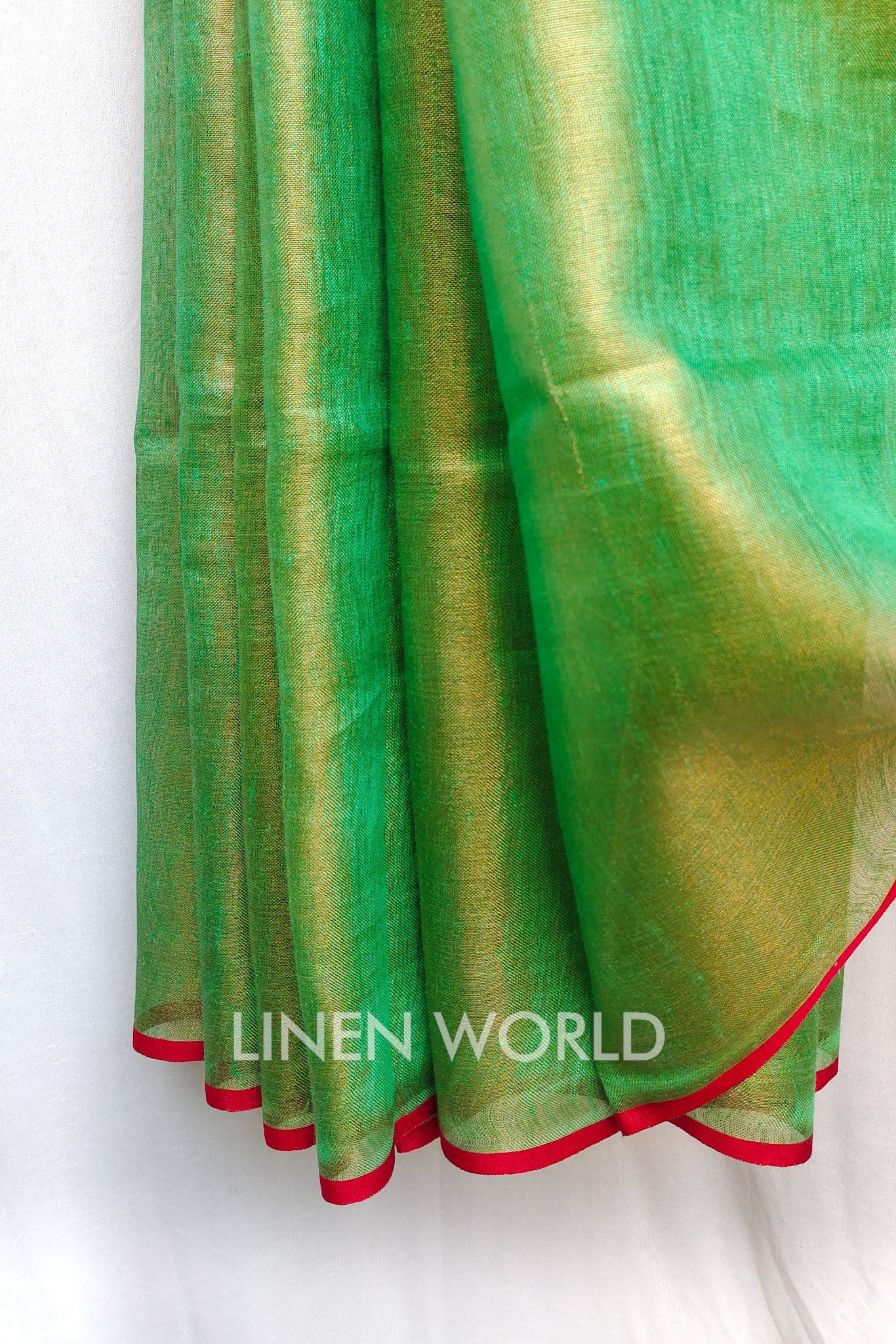 gracie - green zari linen sari - linenworldonline.in