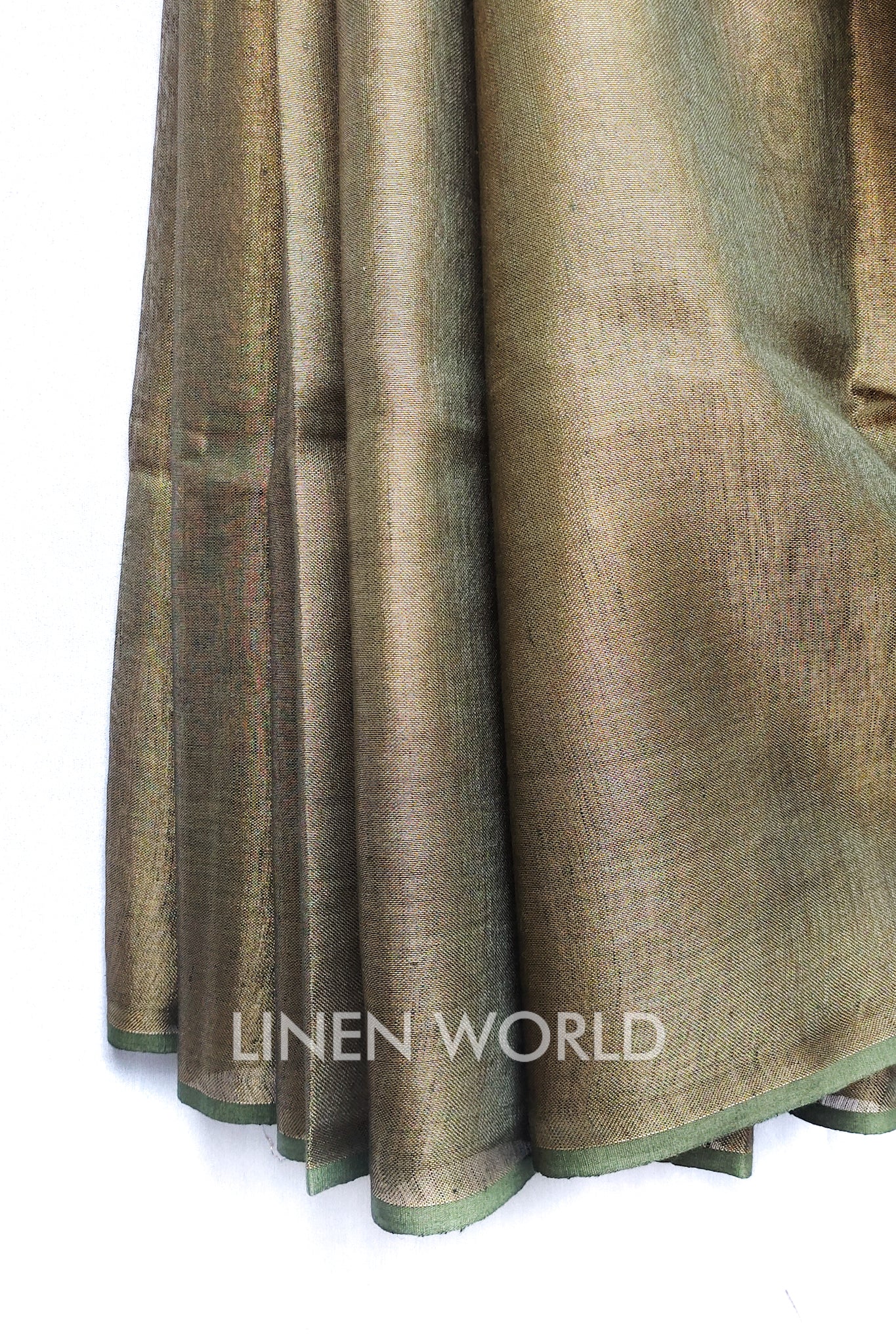 egwene - olive green zari linen sari - linenworldonline.in