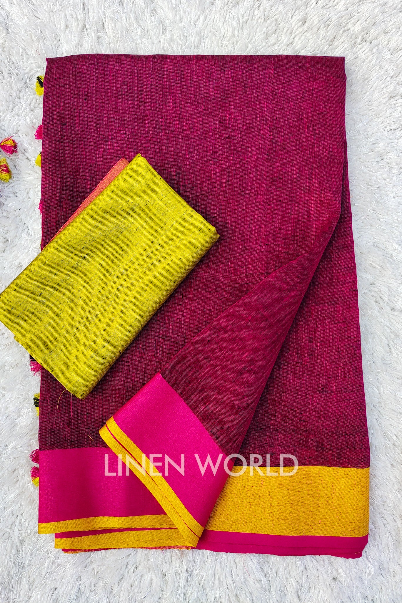 eesha - pink organic linen saree - linenworldonline.in