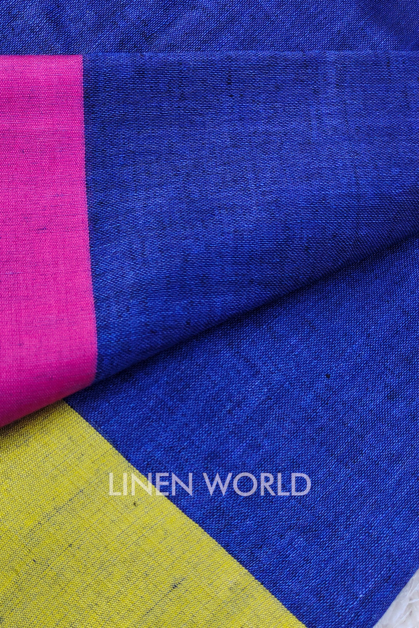 veena - blue organic linen saree - linenworldonline.in