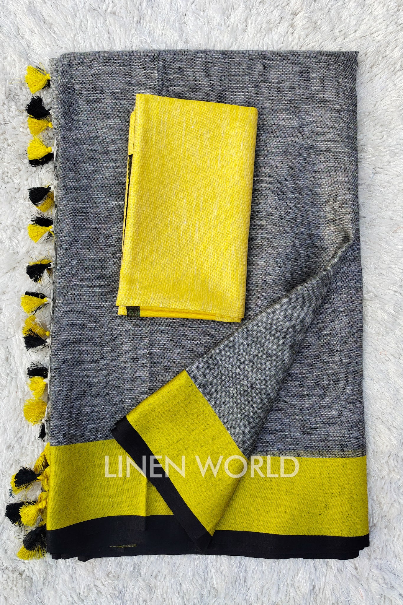 taashi - grey organic linen saree - linenworldonline.in