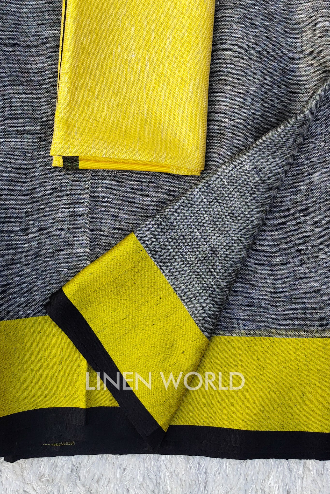 taashi - grey organic linen saree - linenworldonline.in