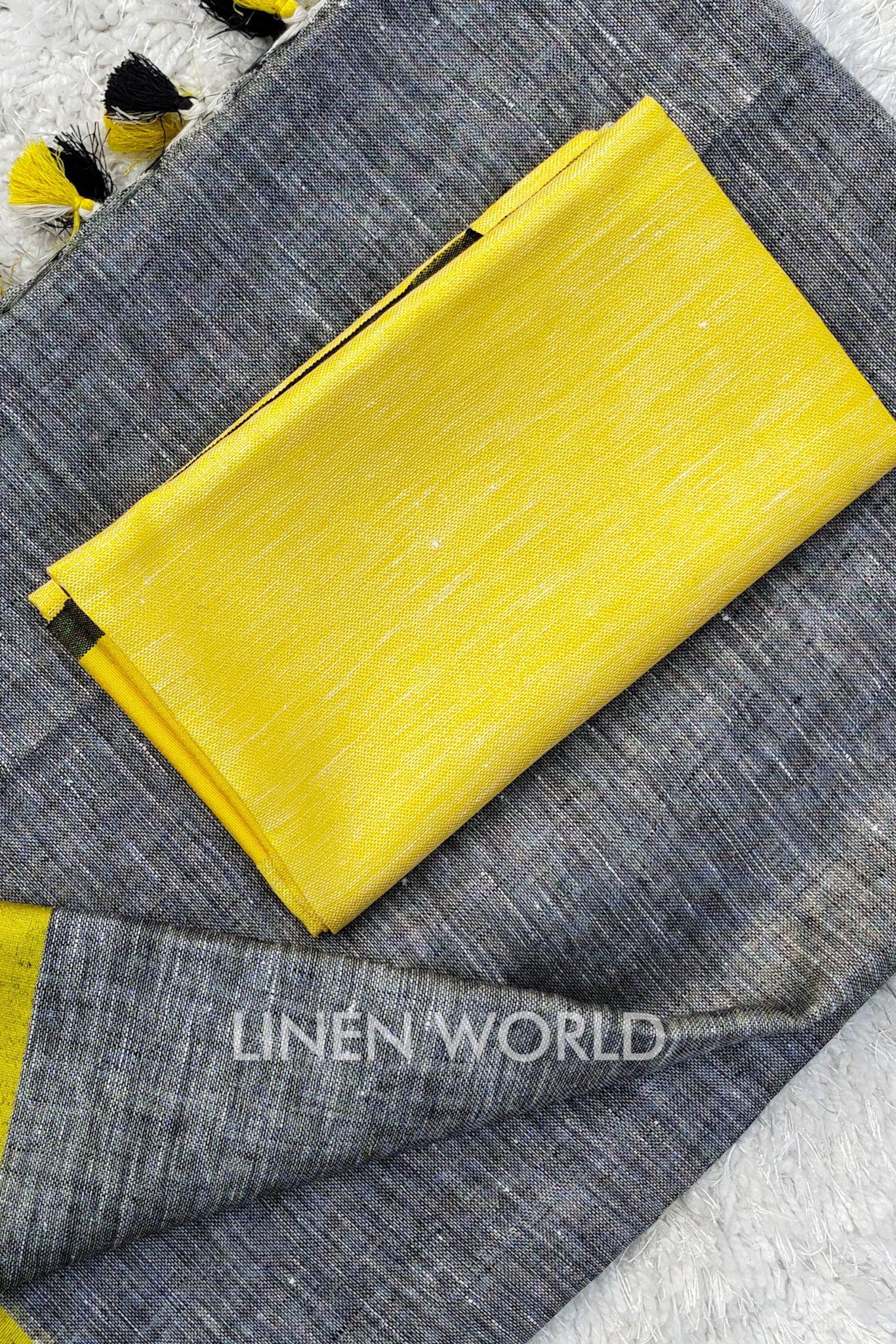 taashi - grey organic linen saree - linenworldonline.in