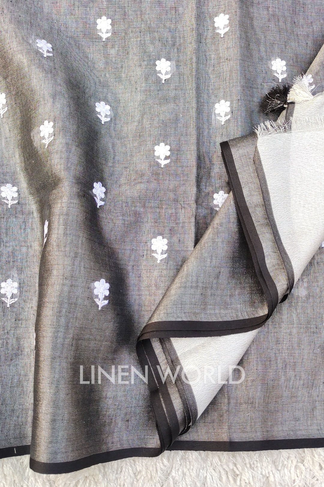 ella - digital embroidered zari linen saree - linenworldonline.in