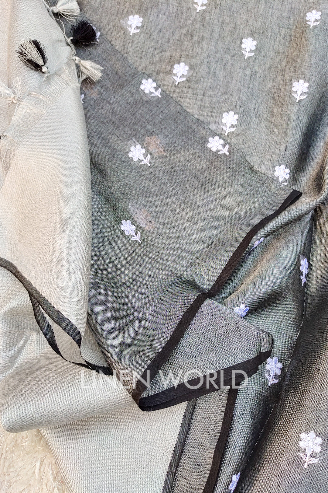 ella - digital embroidered zari linen saree - linenworldonline.in