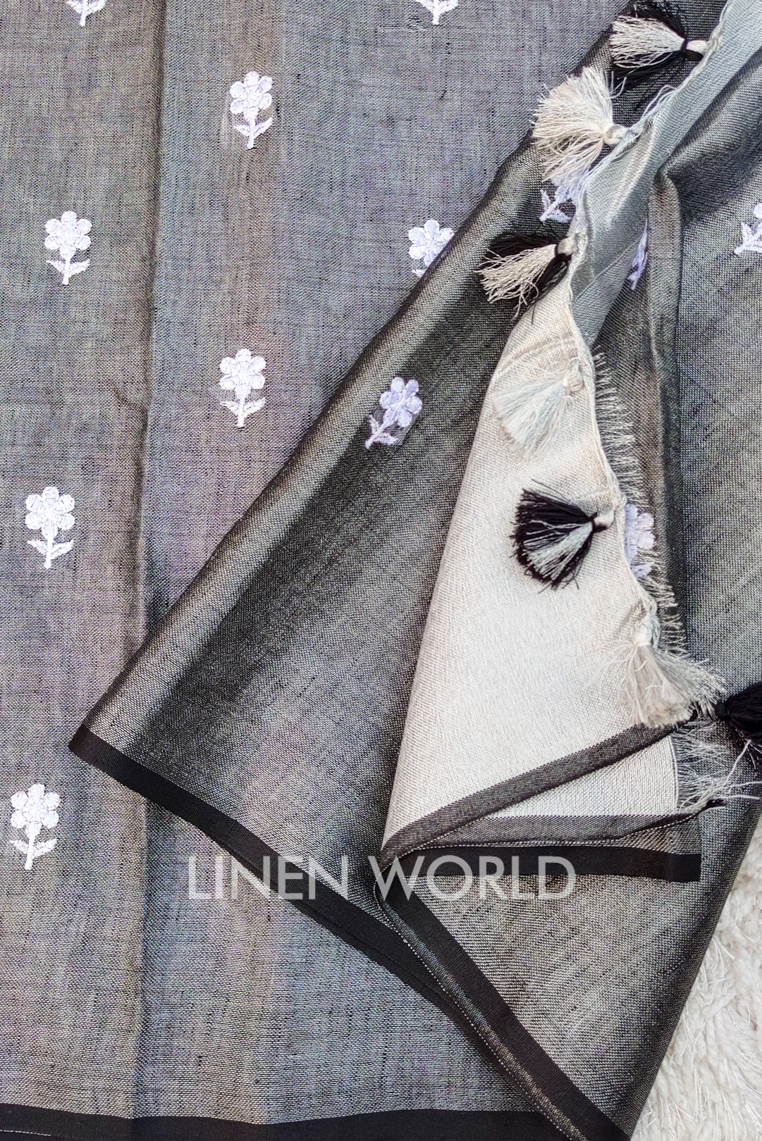 ella - digital embroidered zari linen saree - linenworldonline.in