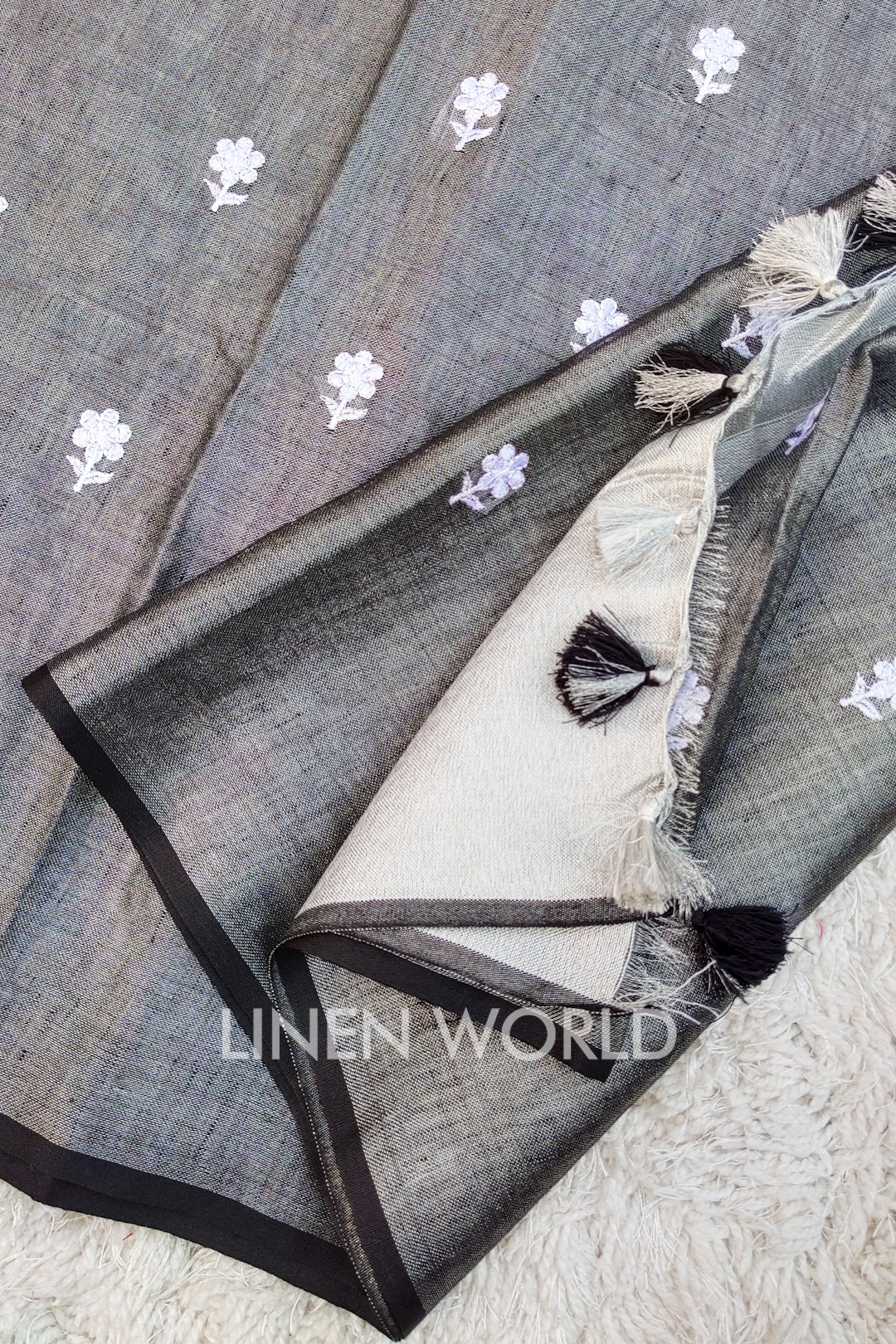 ella - digital embroidered zari linen saree - linenworldonline.in
