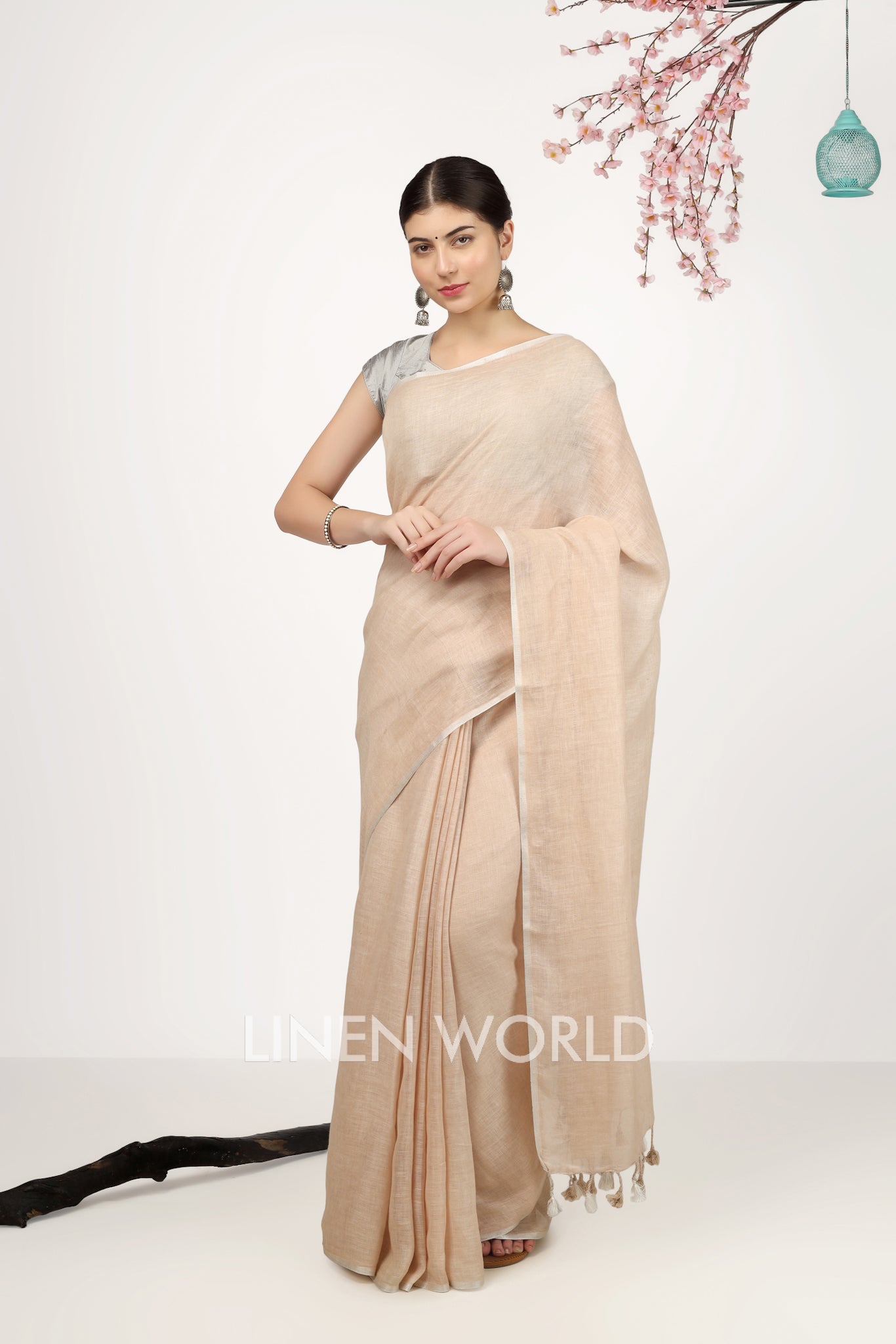 vamika - beige pure linen saree - linenworldonline.in