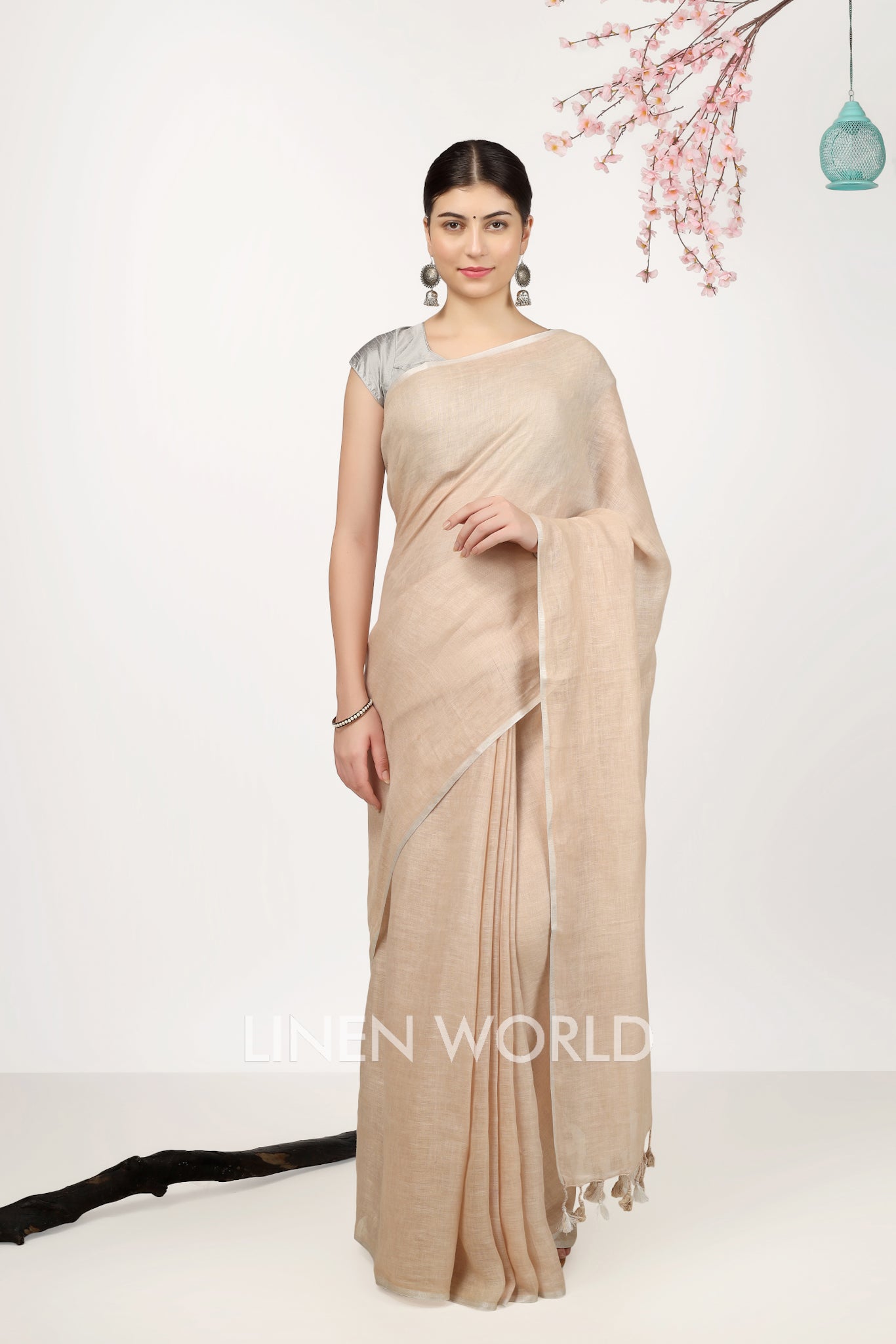vamika - beige pure linen saree - linenworldonline.in