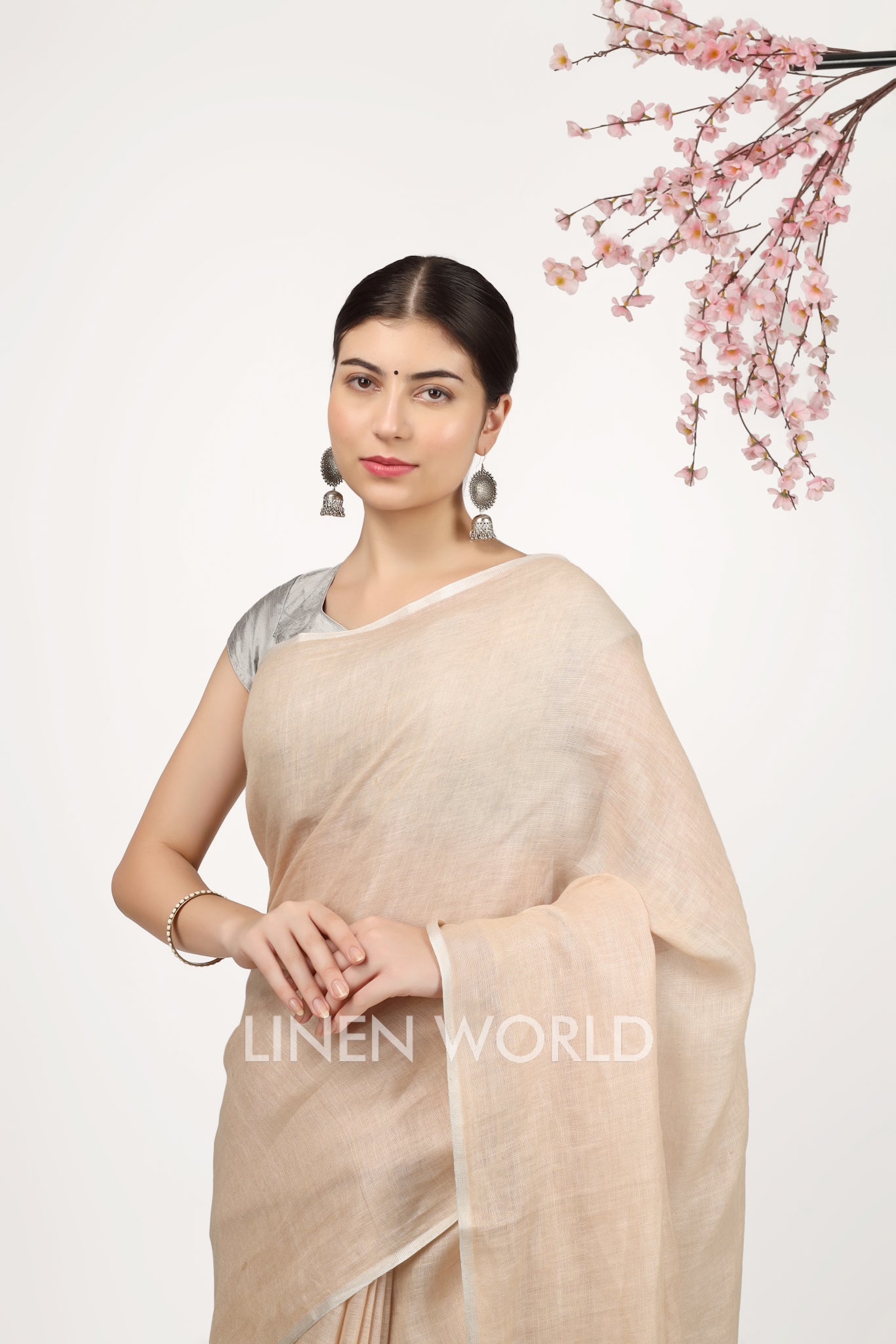 vamika - beige pure linen saree - linenworldonline.in