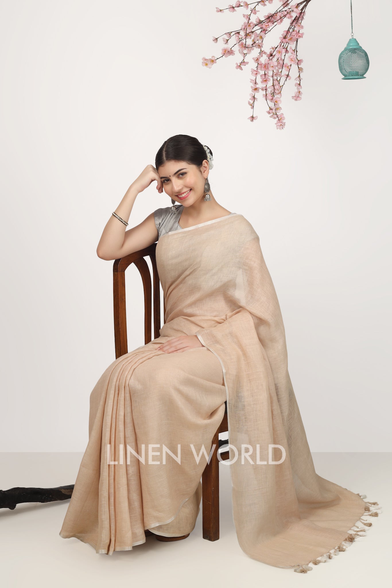 vamika - beige pure linen saree - linenworldonline.in
