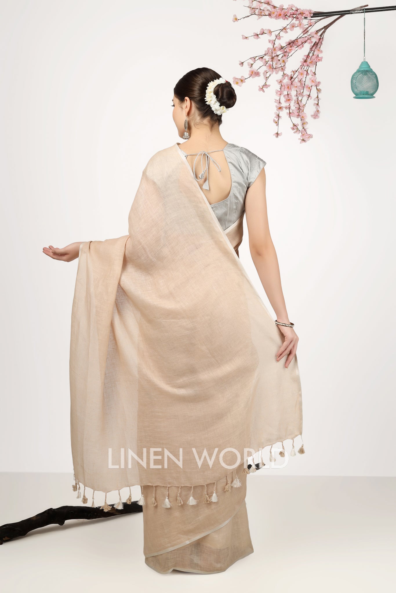 vamika - beige pure linen saree - linenworldonline.in