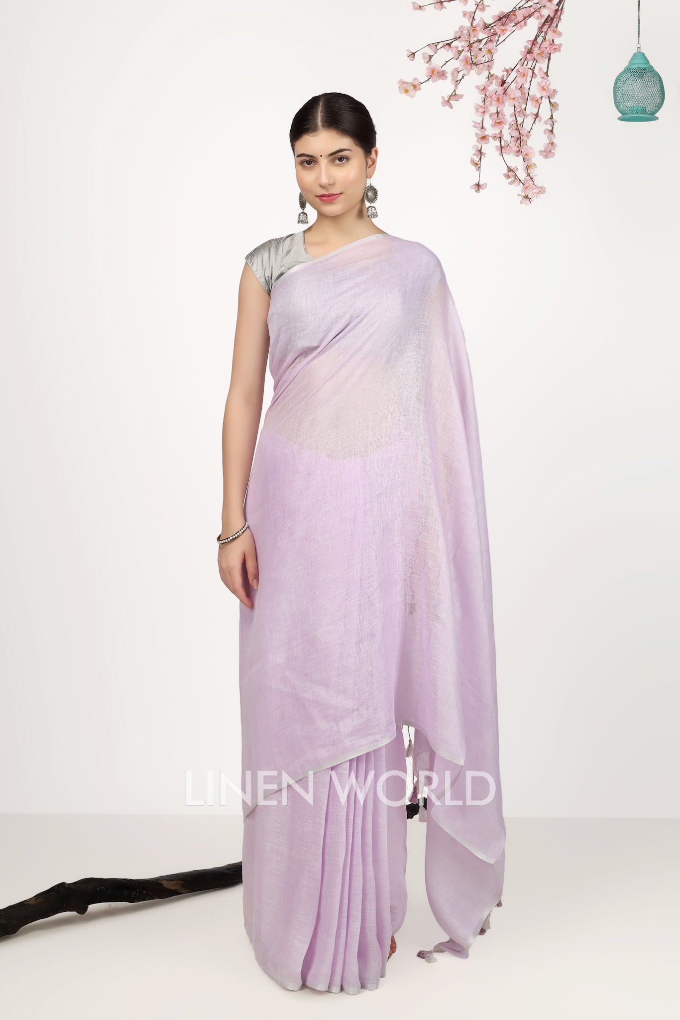 kashish - lavender pure linen saree - linenworldonline.in