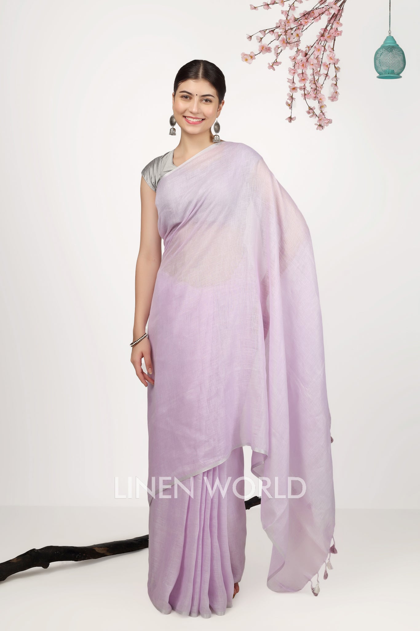 kashish - lavender pure linen saree - linenworldonline.in