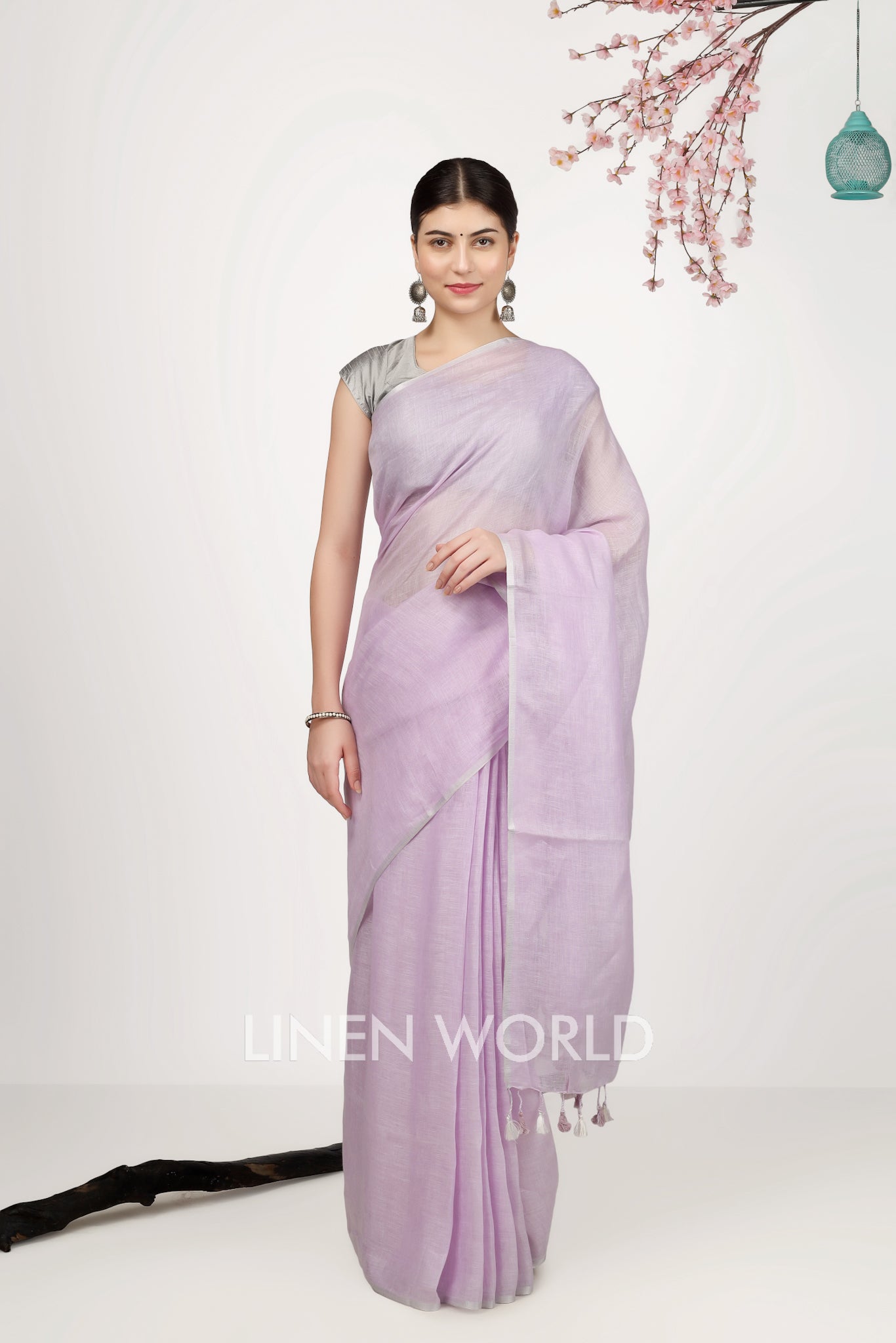 kashish - lavender pure linen saree - linenworldonline.in