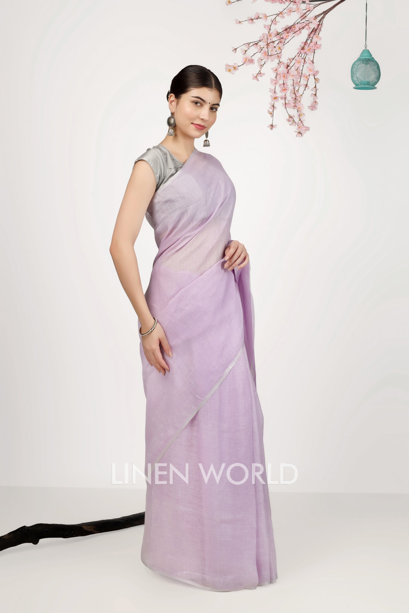 kashish - lavender pure linen saree - linenworldonline.in