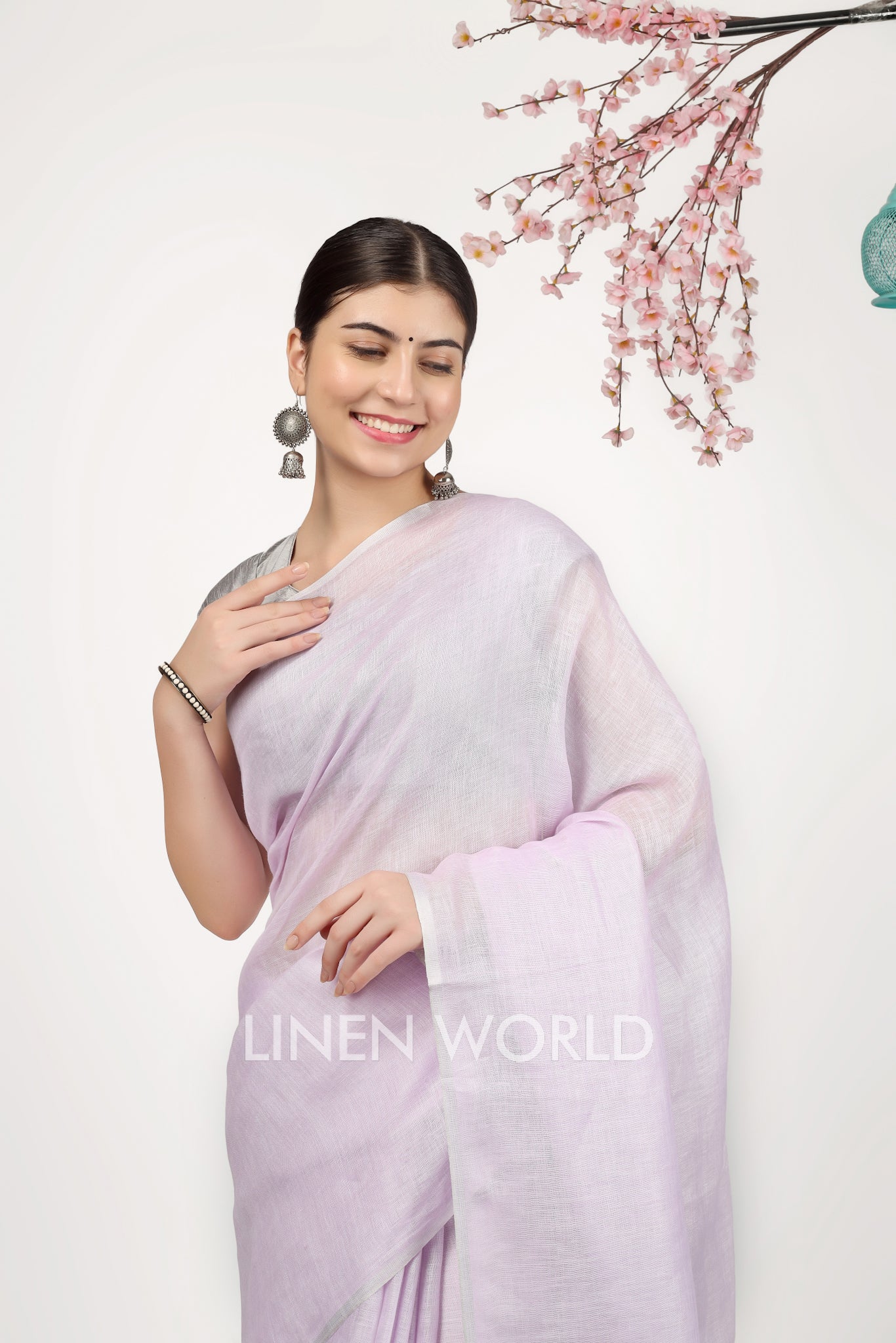 kashish - lavender pure linen saree - linenworldonline.in