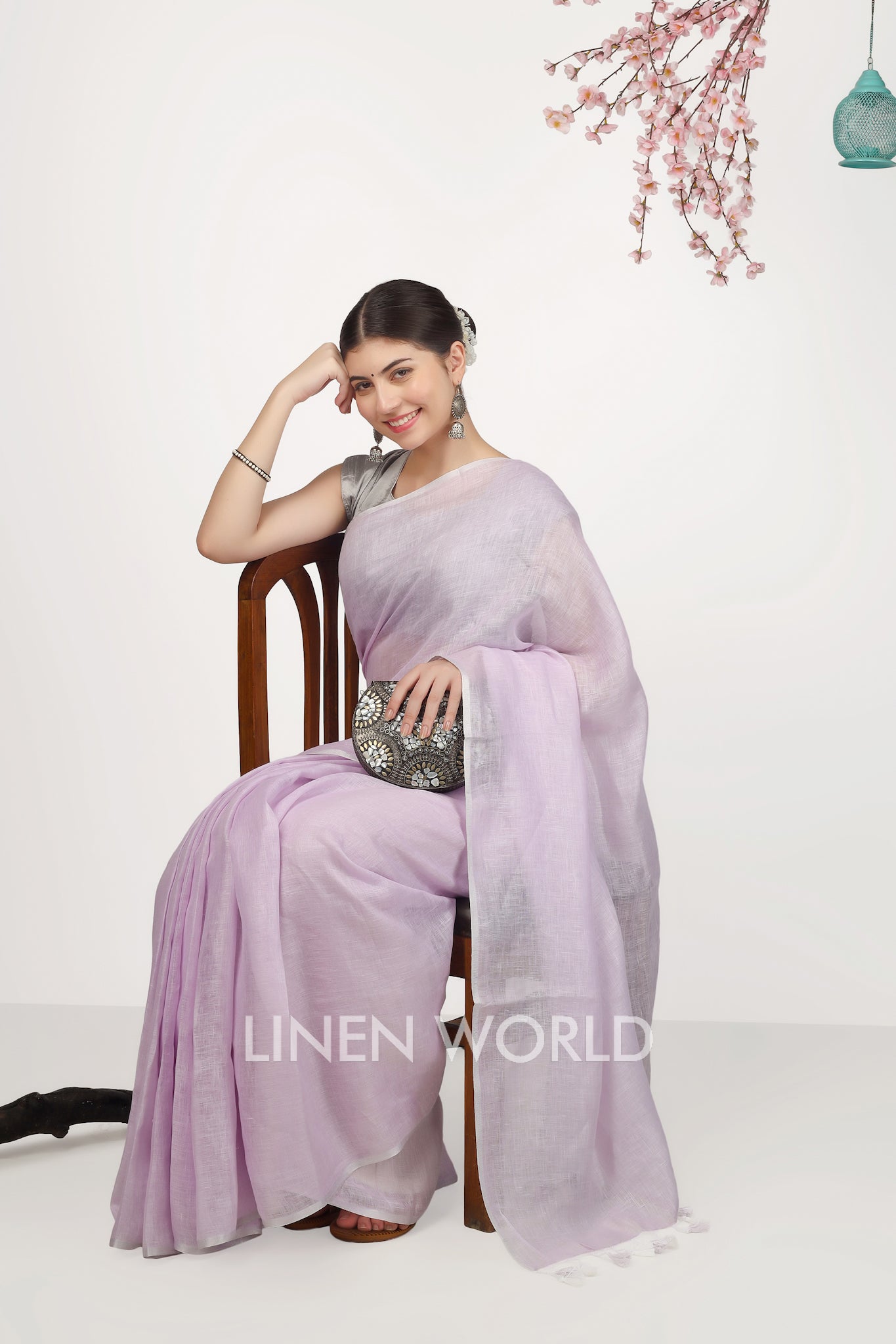 kashish - lavender pure linen saree - linenworldonline.in