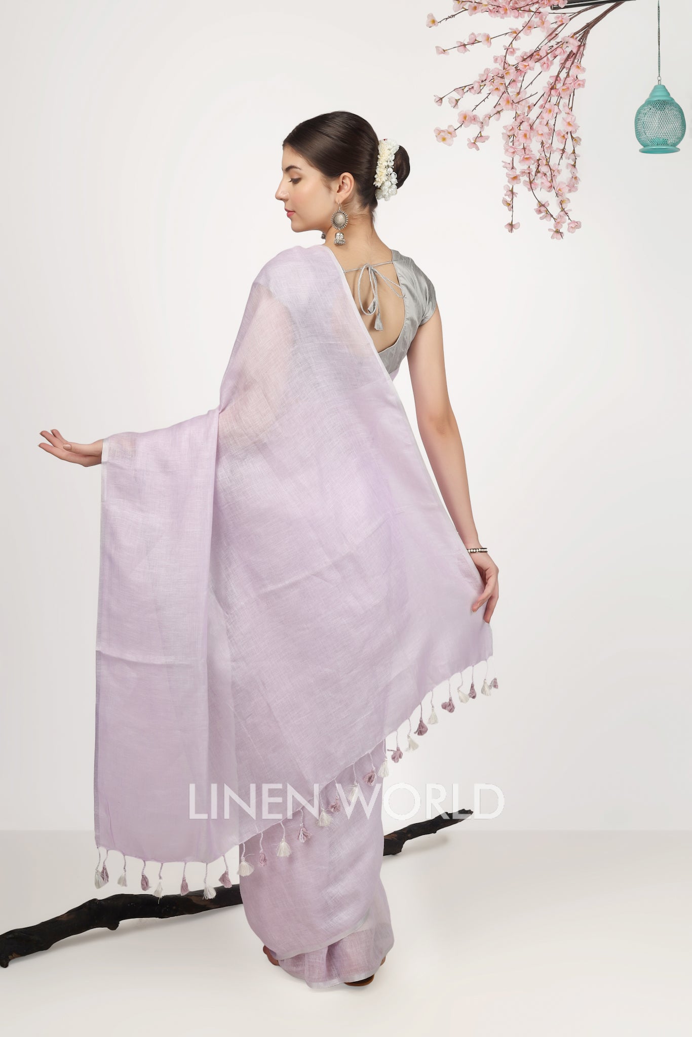 kashish - lavender pure linen saree - linenworldonline.in