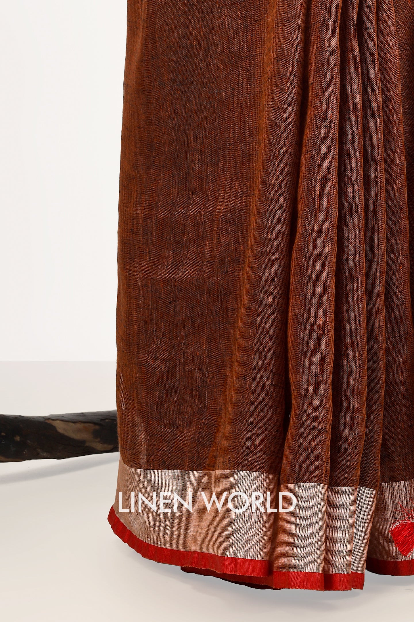 dhara - brown organic pure linen saree - linenworldonline.in