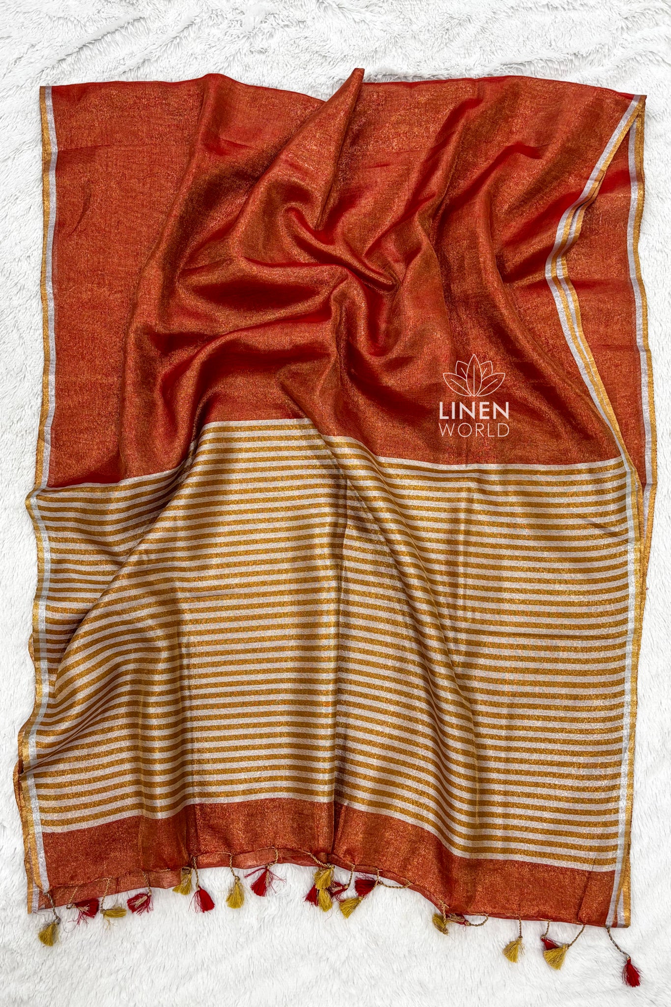 exclusive rust tissue linen saree - linenworldonline.in