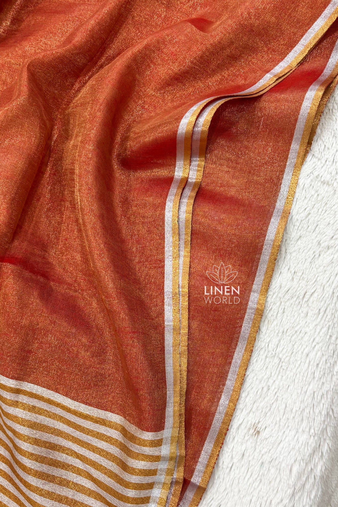 exclusive rust tissue linen saree - linenworldonline.in