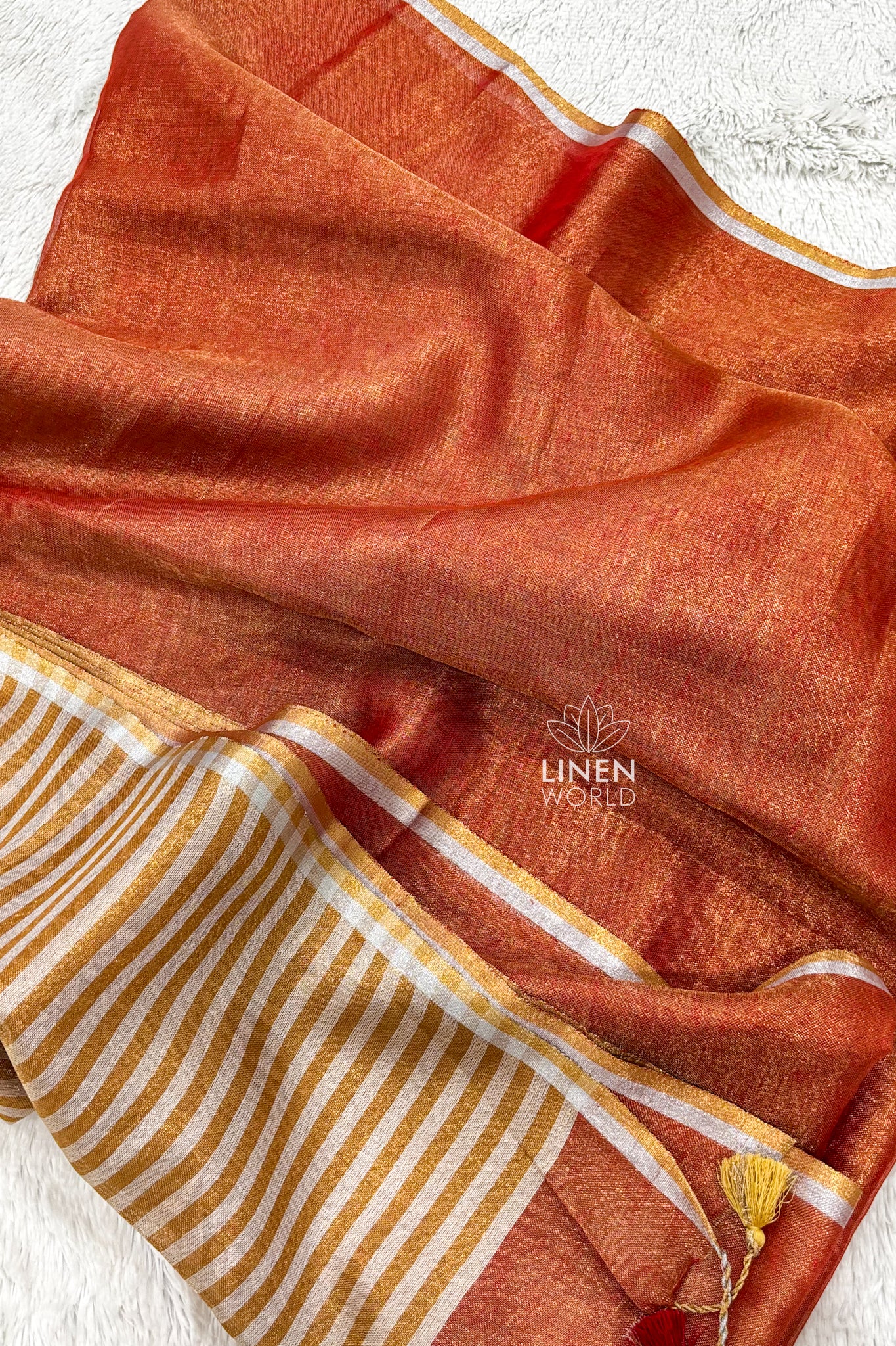 exclusive rust tissue linen saree - linenworldonline.in