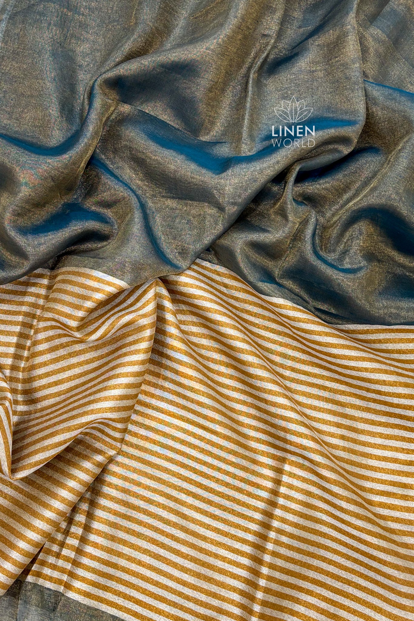 exclusive blue tissue linen saree - linenworldonline.in
