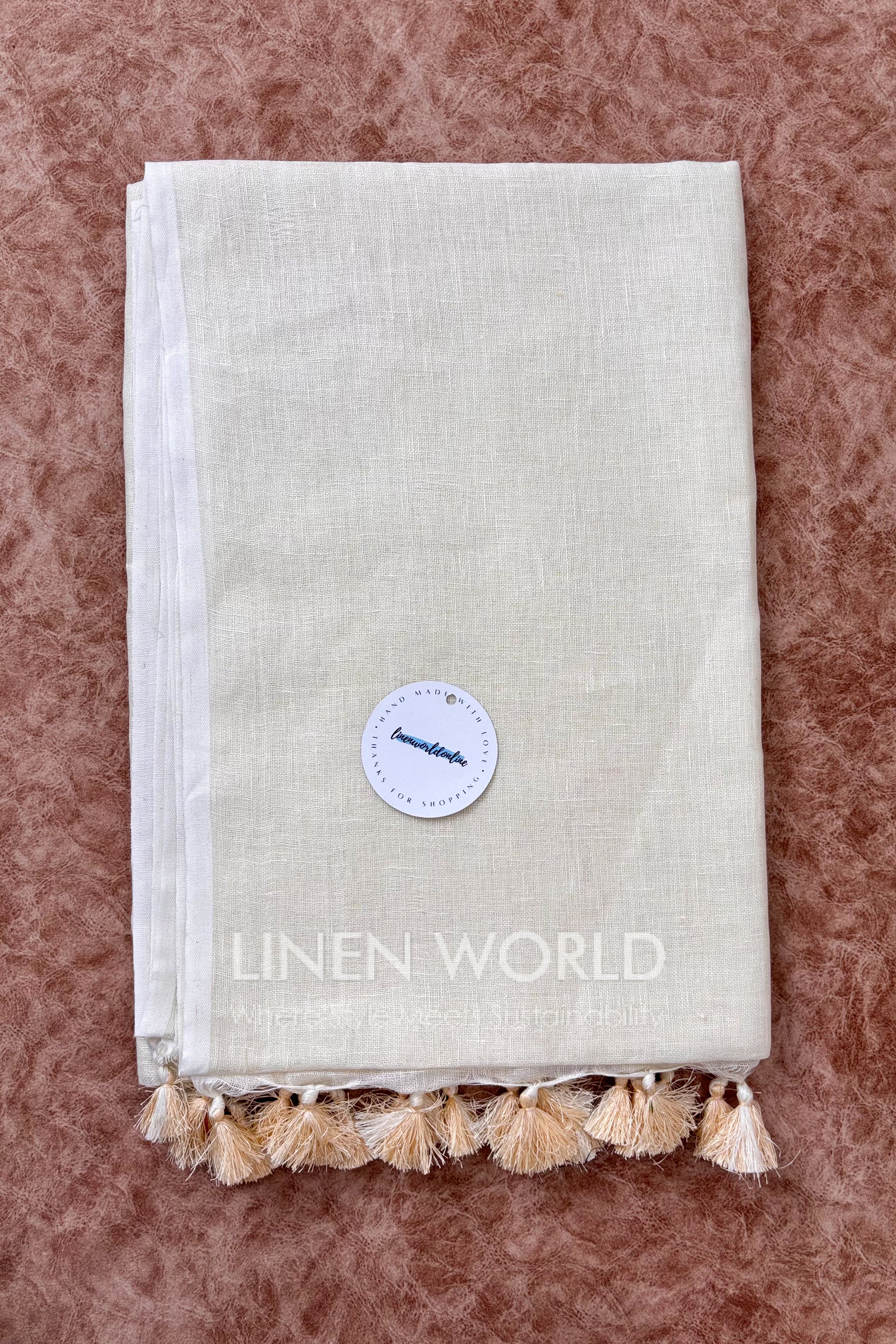 onam special cream pure linen saree - linen world