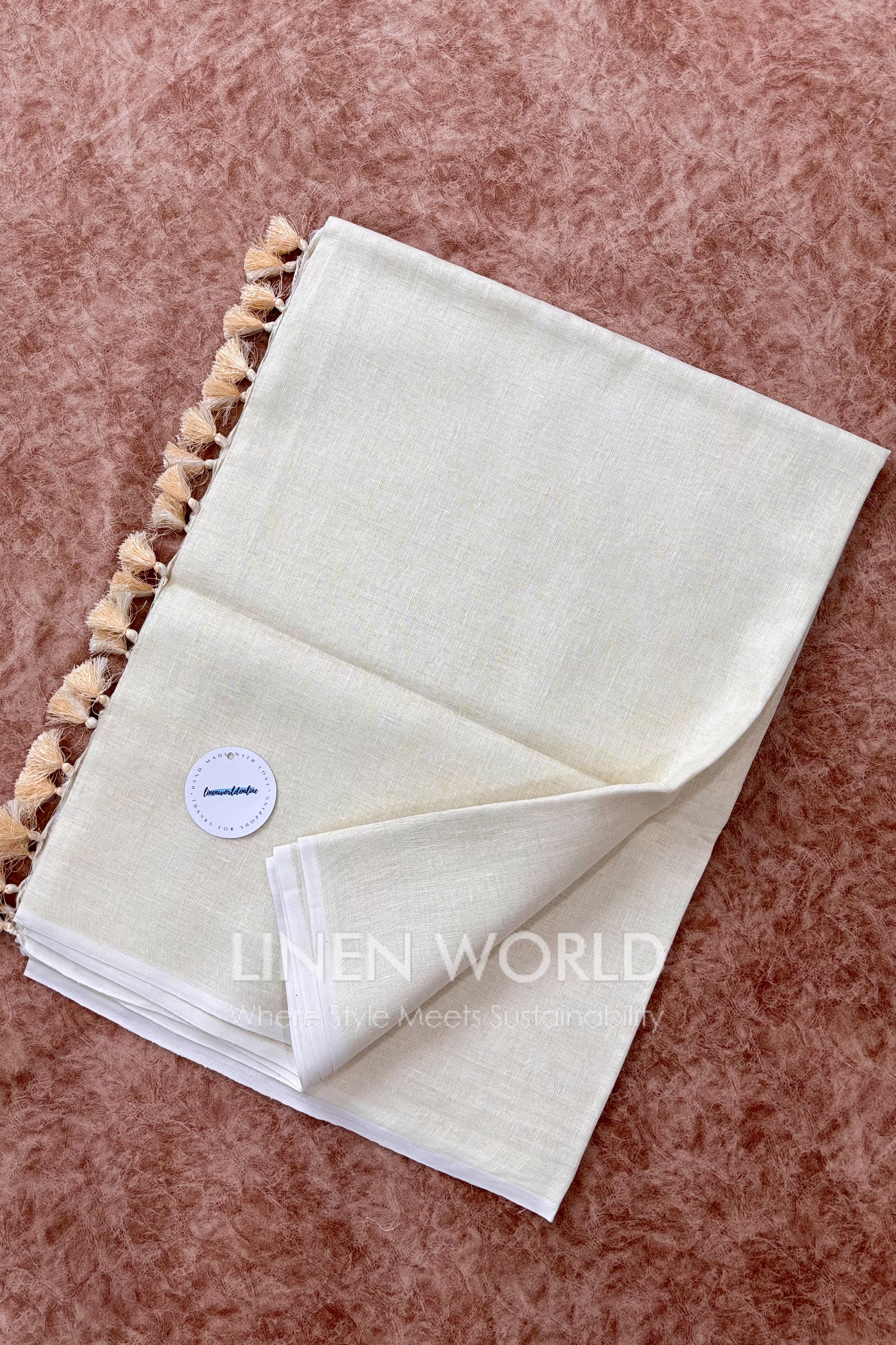 onam special cream pure linen saree - linen world
