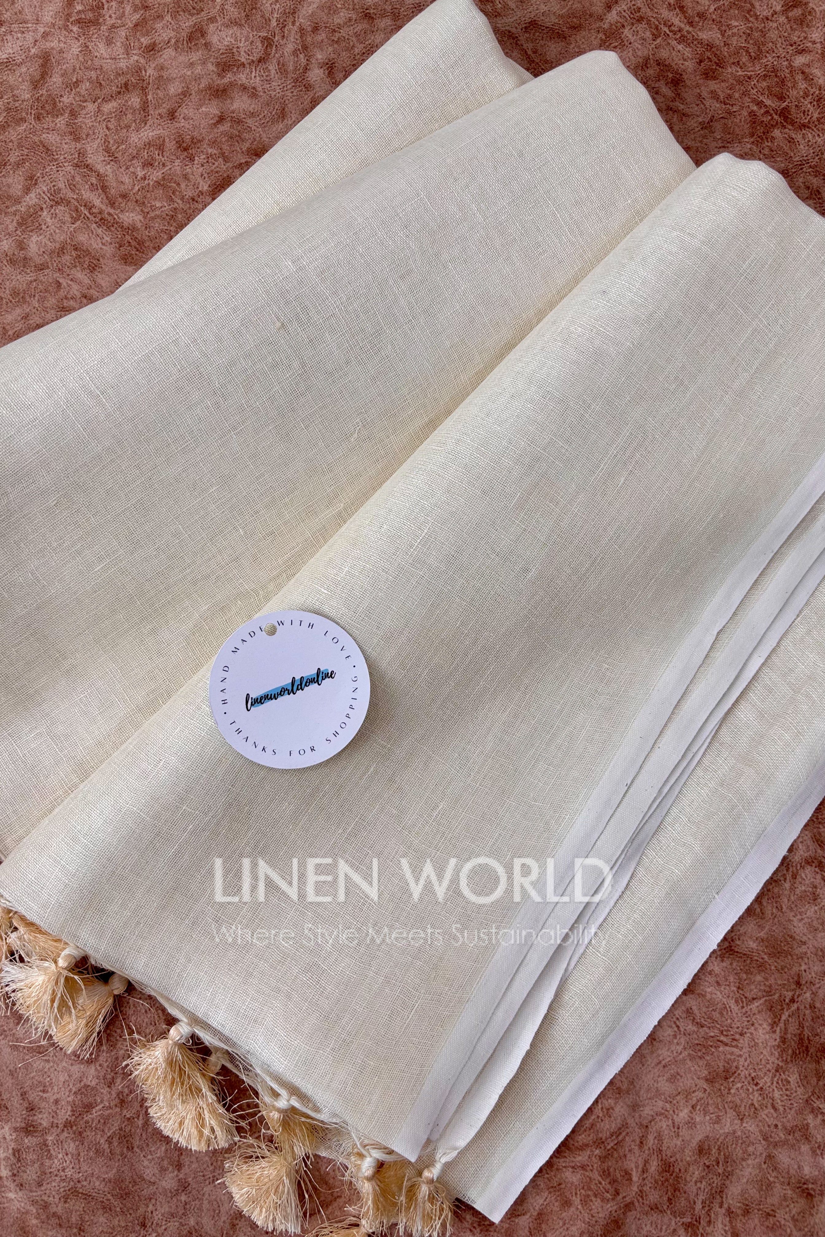 onam special cream pure linen saree - linen world