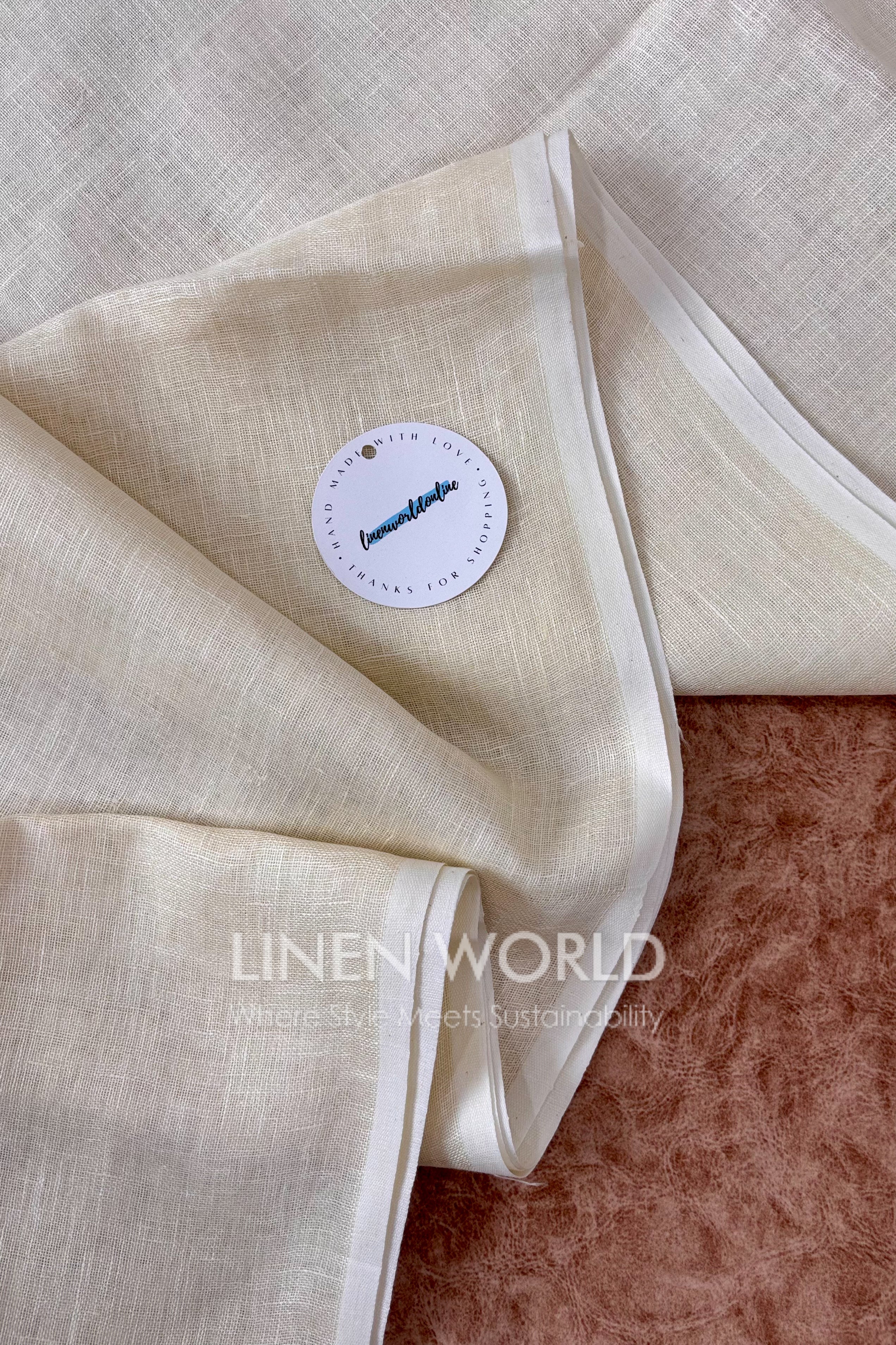onam special cream pure linen sari - linen world