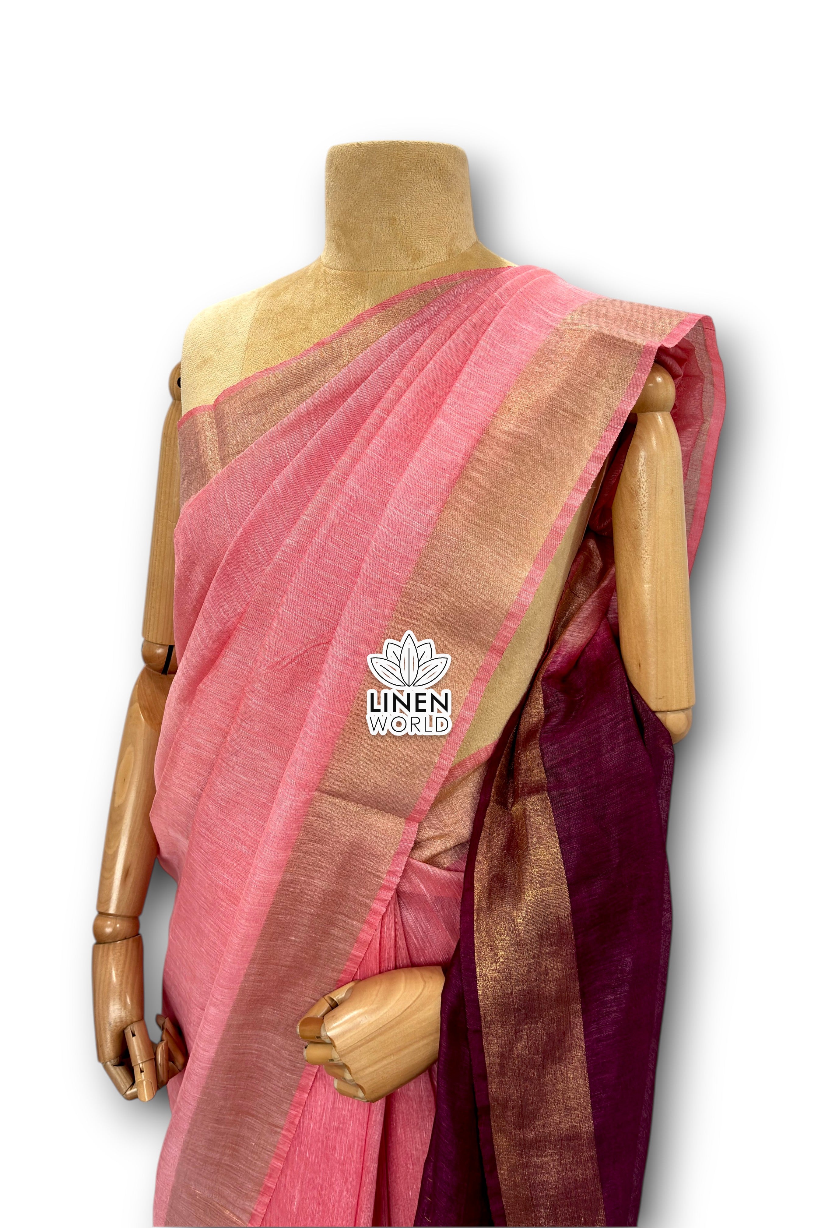peach and magenta tie dye silk linen saree - linen world
