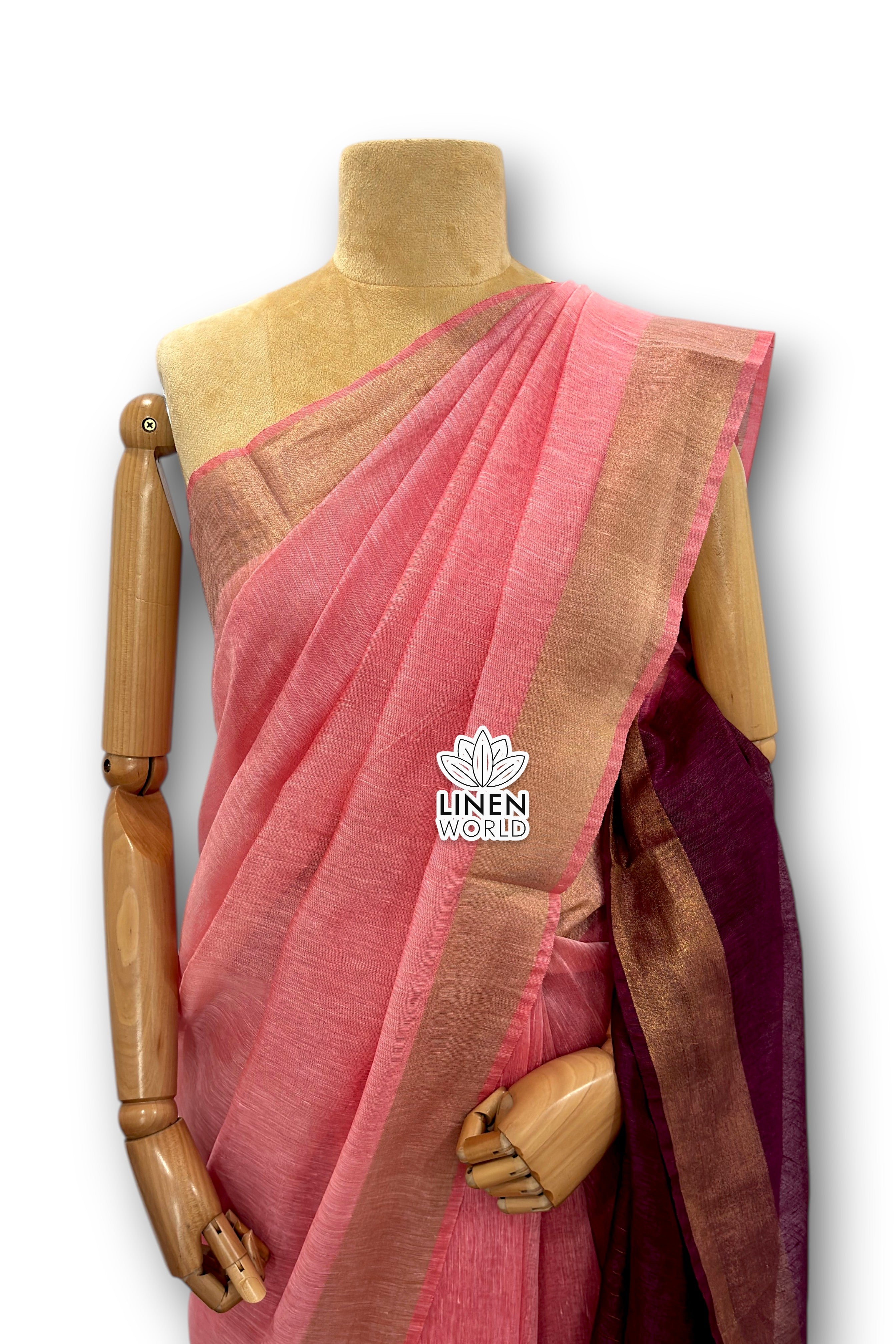 peach and magenta tie dye silk linen saree - linen world
