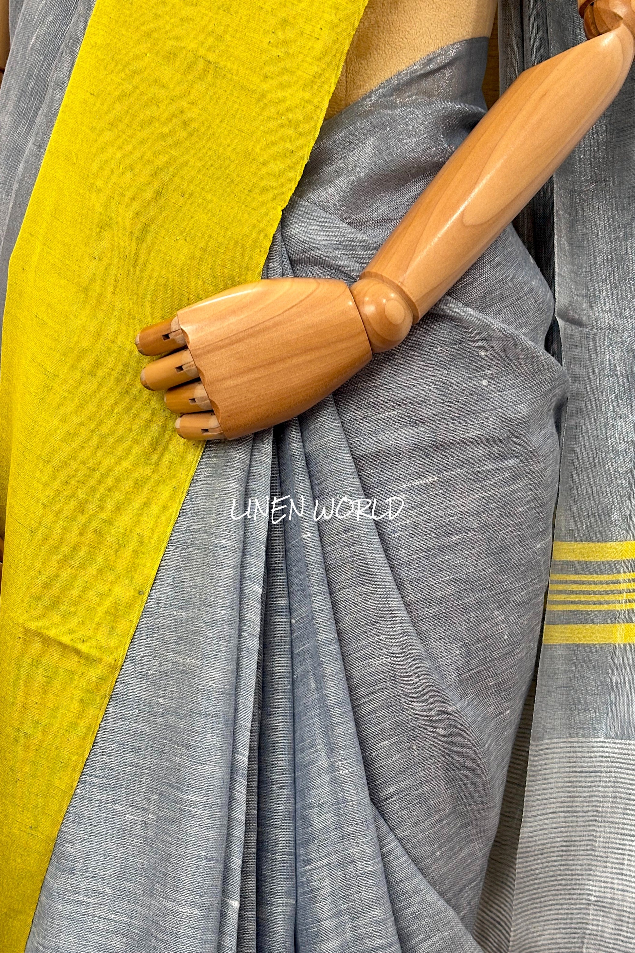 Premium handwoven blue linen saree by Linen World