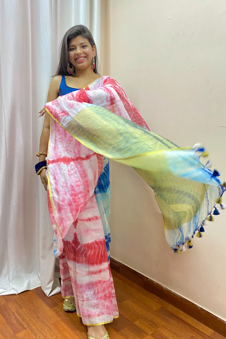 aurora - shibori linen saree - linenworldonline.in