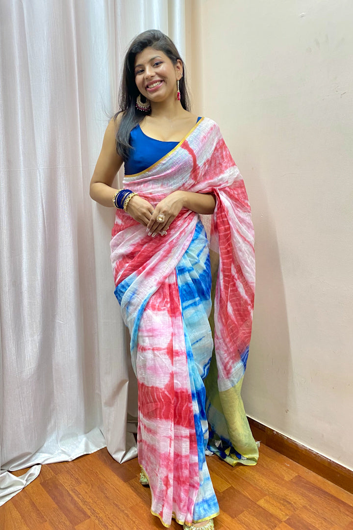 aurora - shibori linen saree - linenworldonline.in