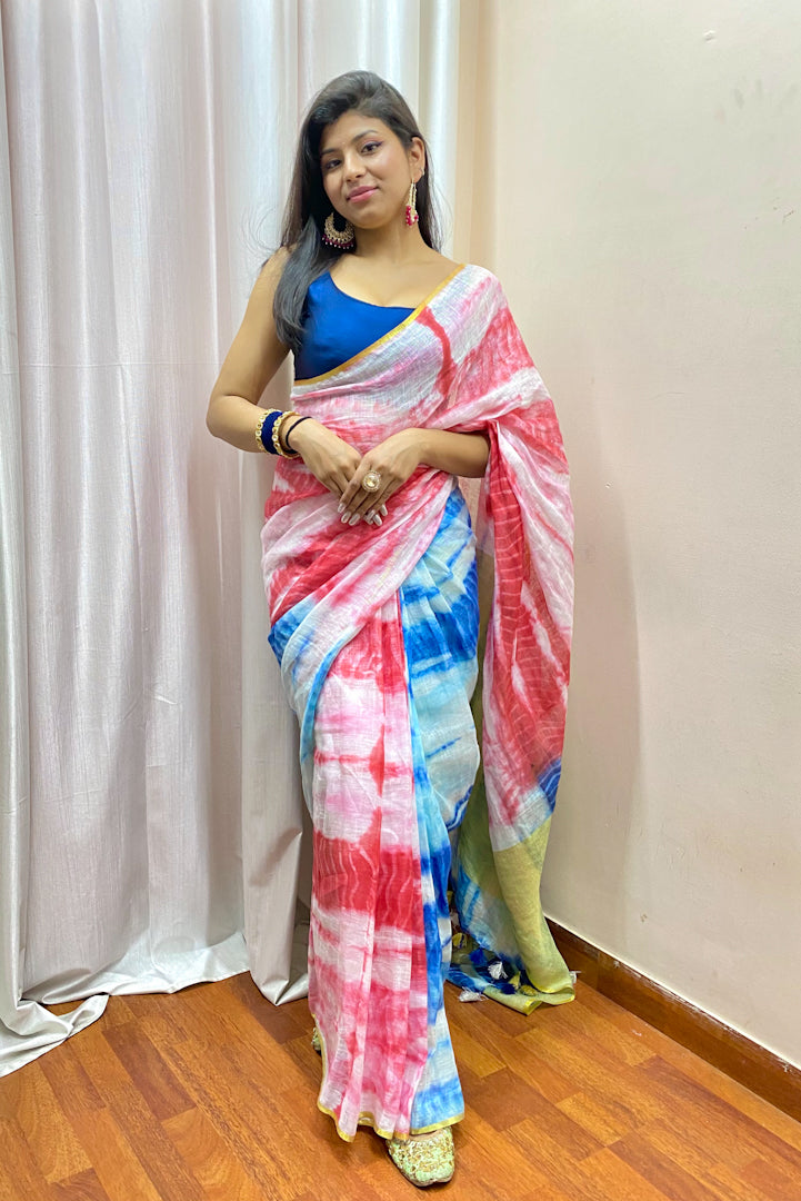 aurora - shibori linen saree - linenworldonline.in