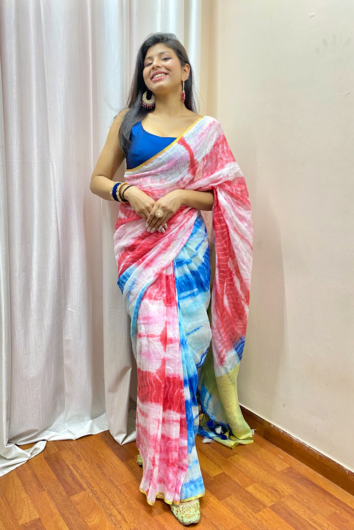 aurora - shibori linen saree - linenworldonline.in