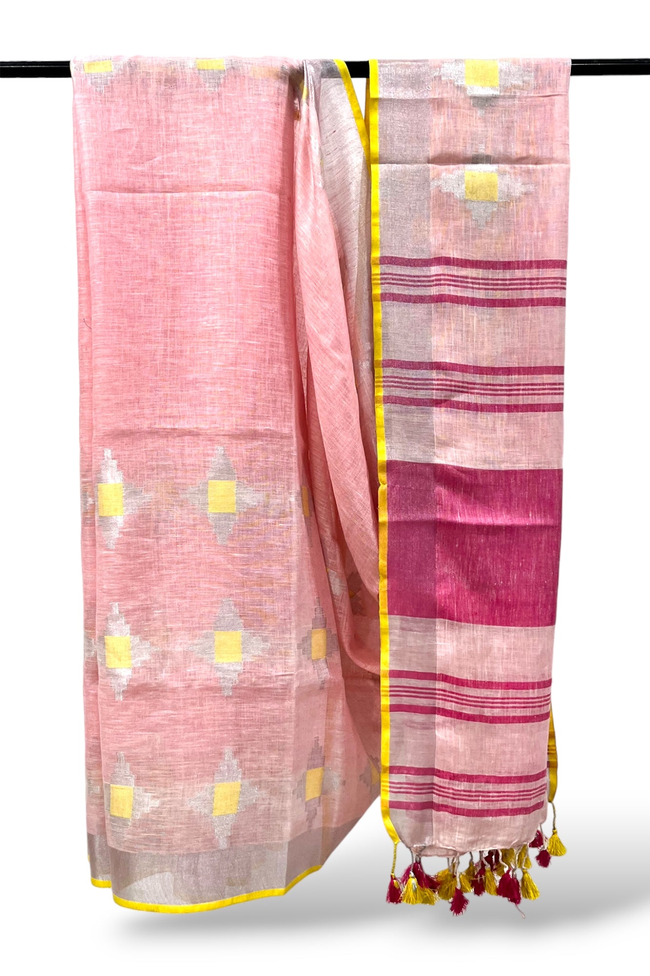 pink dobby woven pure linen saree - linenworldonline.in