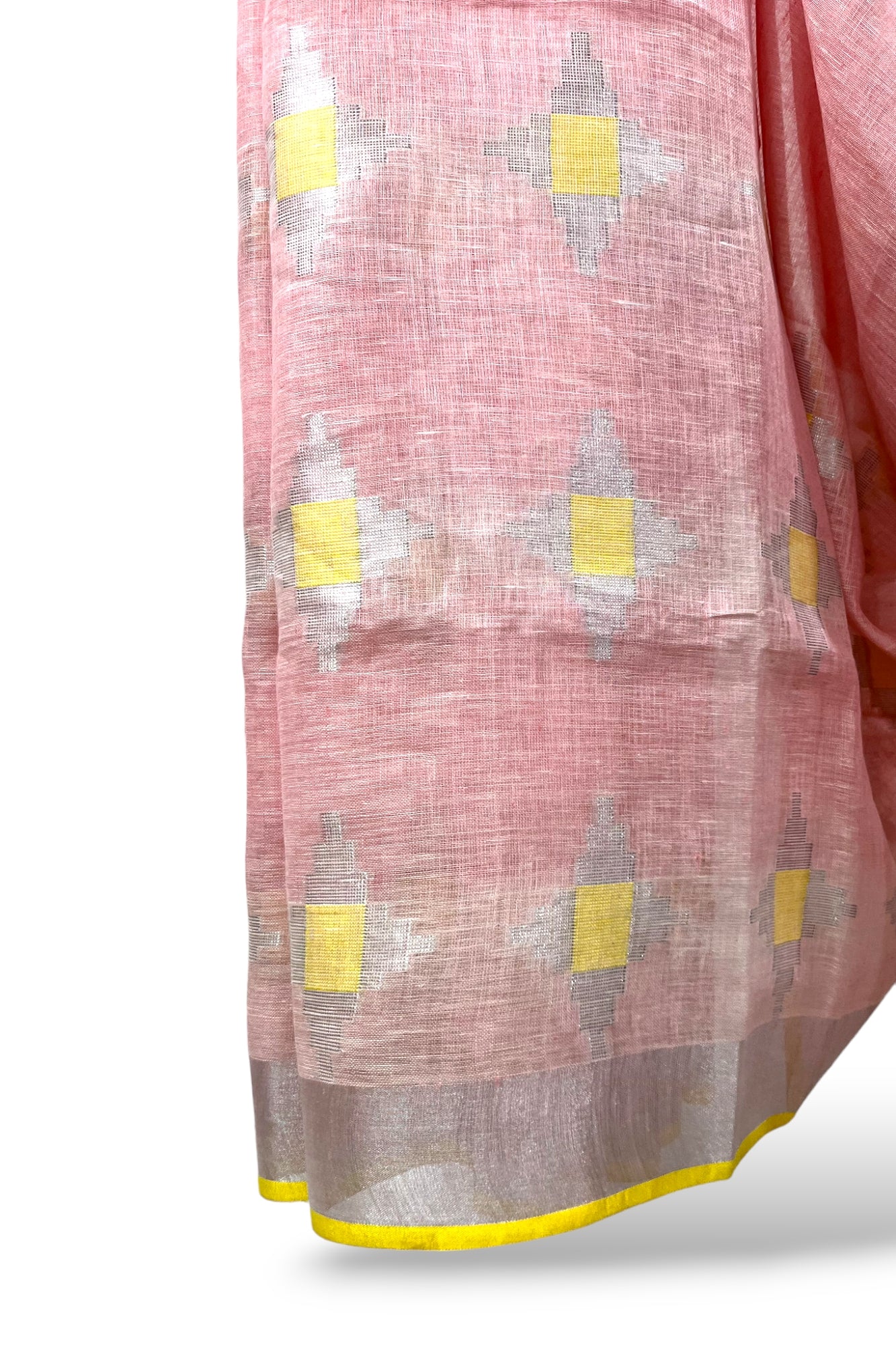 pink dobby woven pure linen saree - linenworldonline.in