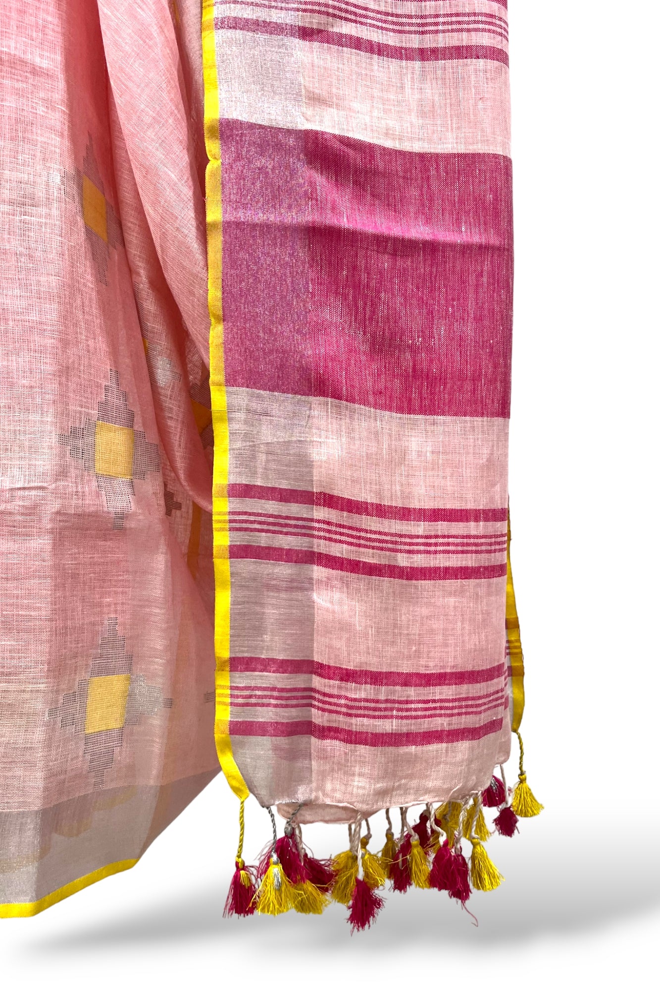 pink dobby woven pure linen saree - linenworldonline.in