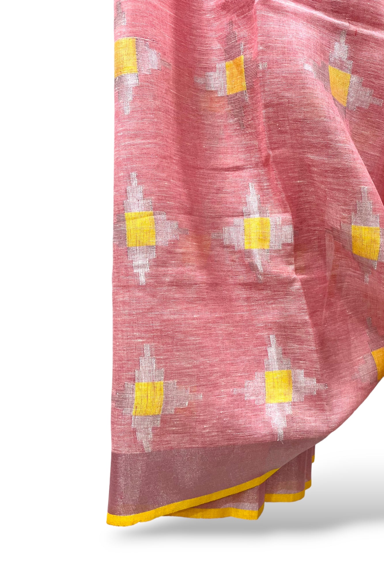 peach dobby woven pure linen saree - linenworldonline.in