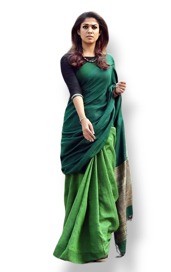 nayanthara in green handwoven pure linen saree - linenworldonline.in