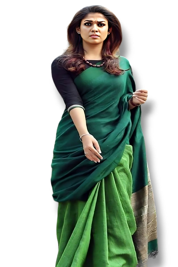 nayanthara in green handwoven pure linen saree - linenworldonline.in