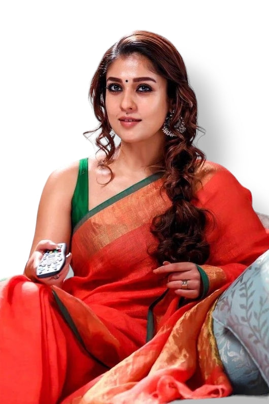 nayanthara in handloom pure linen saree - linenworldonline.in